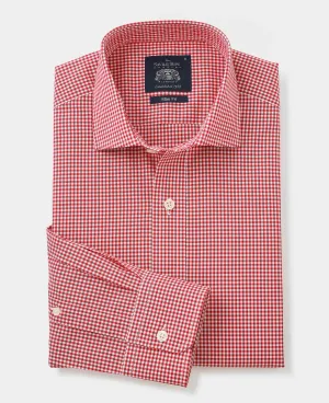 Red White Gingham Slim Fit Shirt - Single Cuff