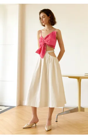 Sexy waistless A-line skirt combined with a three-dimensional bow outerwear sling crop top- Daca