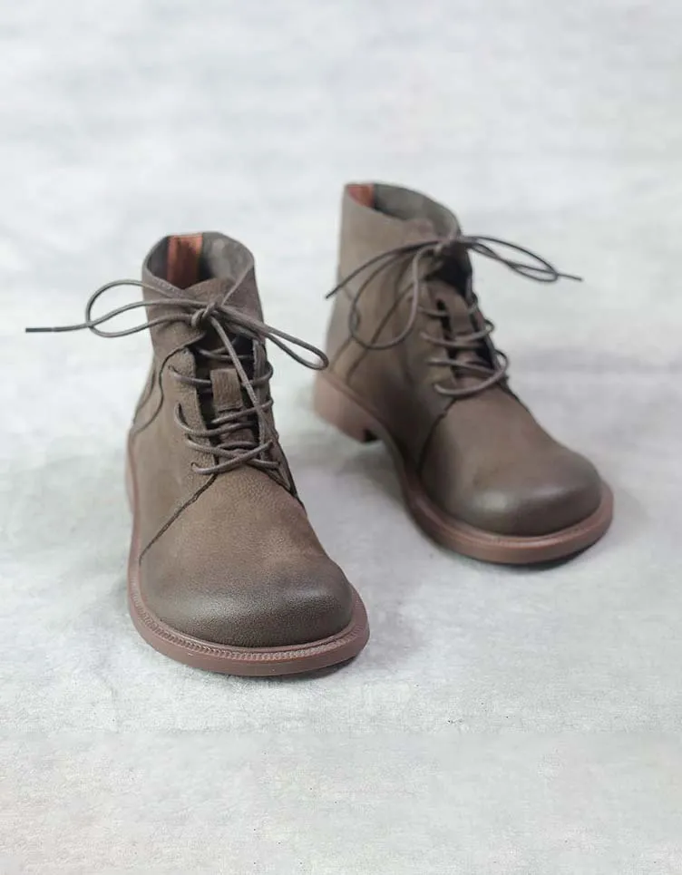 Soft Leather Wide Head Retro Boots