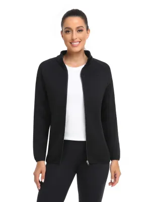 Solid Black Full-zip Long-sleeve Thermal Jacket For Women