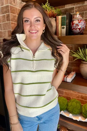 Sonoma Sweater Vest Beige Green Stripe