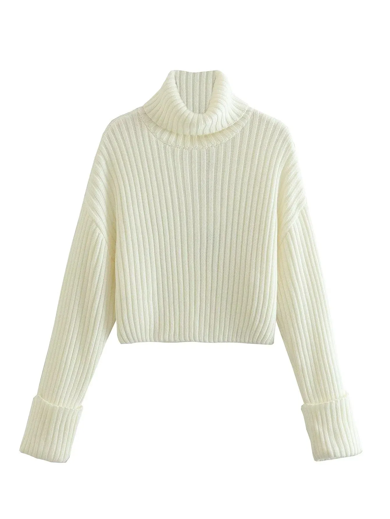 Stylish Striped Turtleneck Sweater for Women – Ultra-Short Loose Fit Design