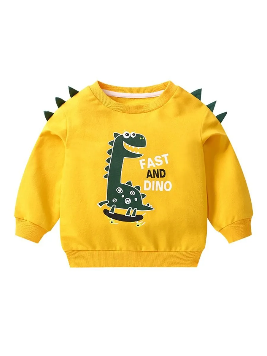 Toddler Baby Cool Fast and Dino Dinosaur Printed Pullover 3 Colors