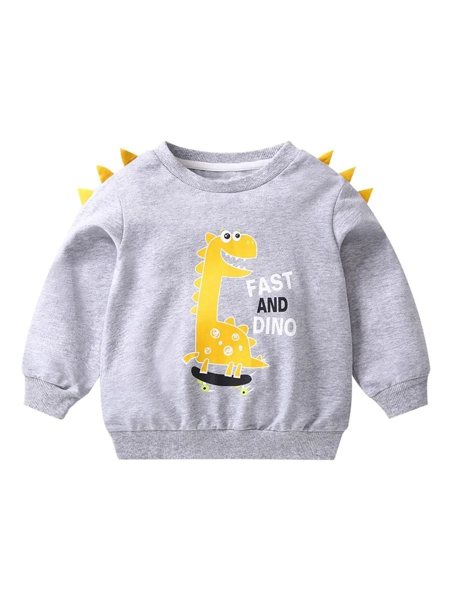 Toddler Baby Cool Fast and Dino Dinosaur Printed Pullover 3 Colors