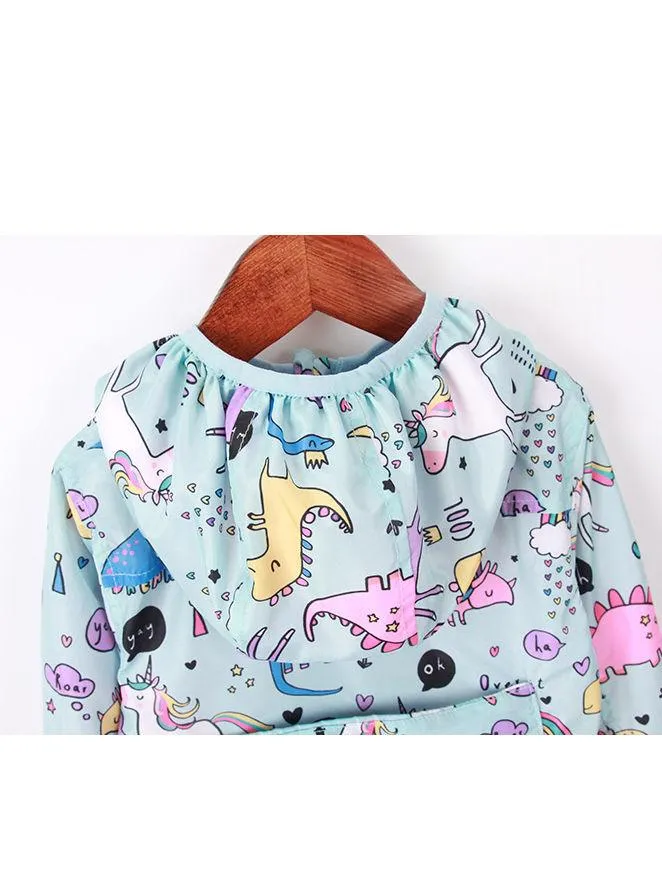 Unicorn Rainbow Dinosaur Cartoon Print Hooded Jacket