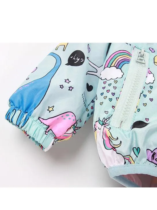 Unicorn Rainbow Dinosaur Cartoon Print Hooded Jacket