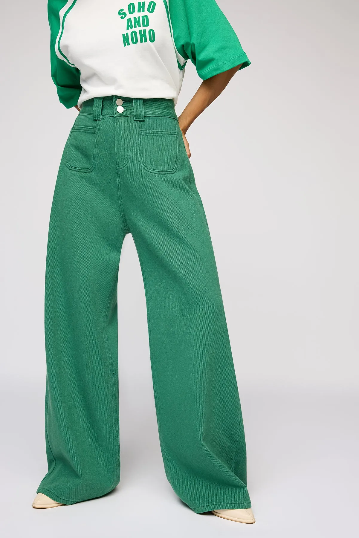 Verdant Green Denim Korean Pants