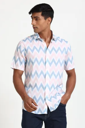 White Zigzag Half Sleeve Print Shirt