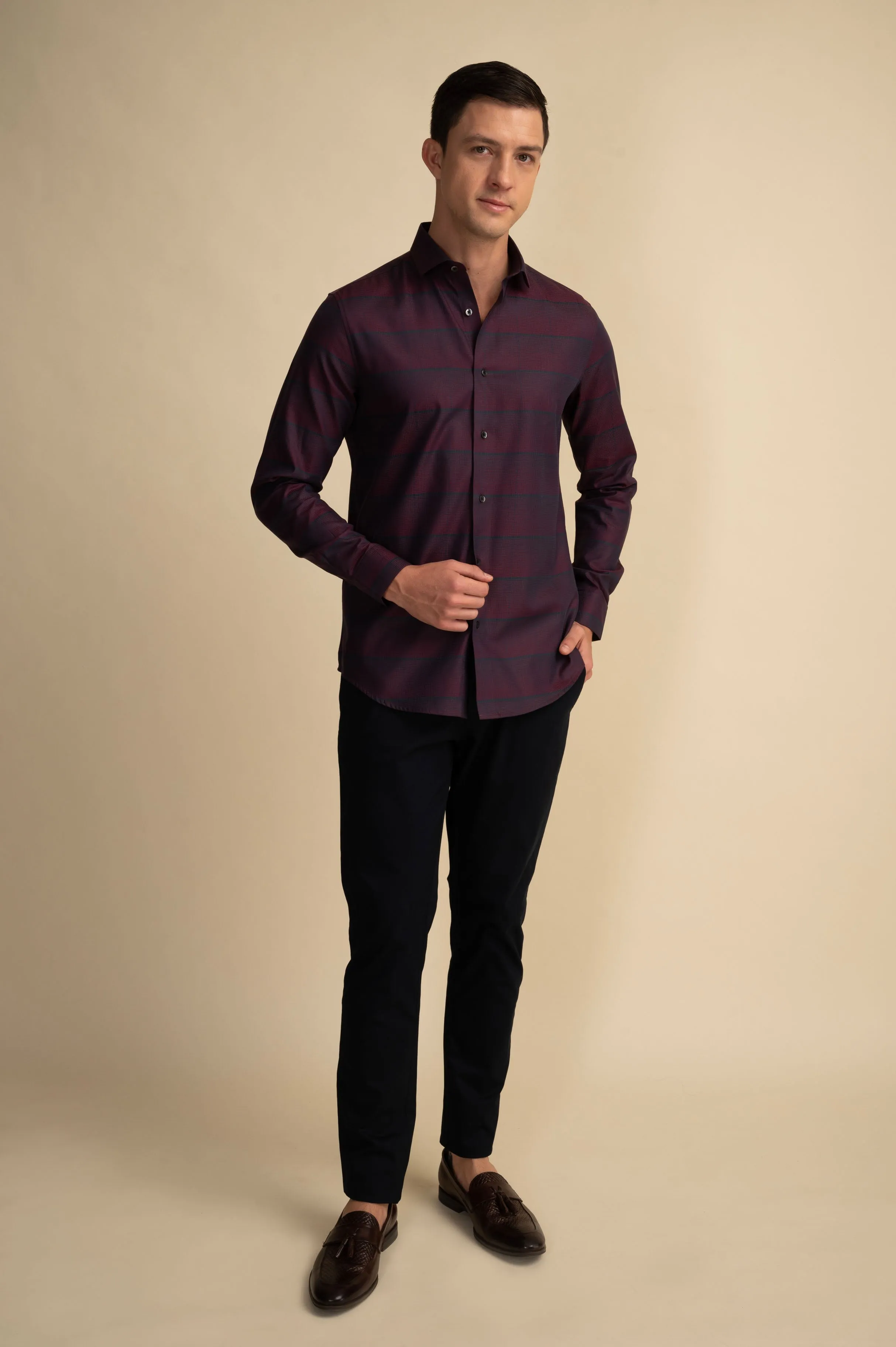 Wine Broad Stripe Shirt