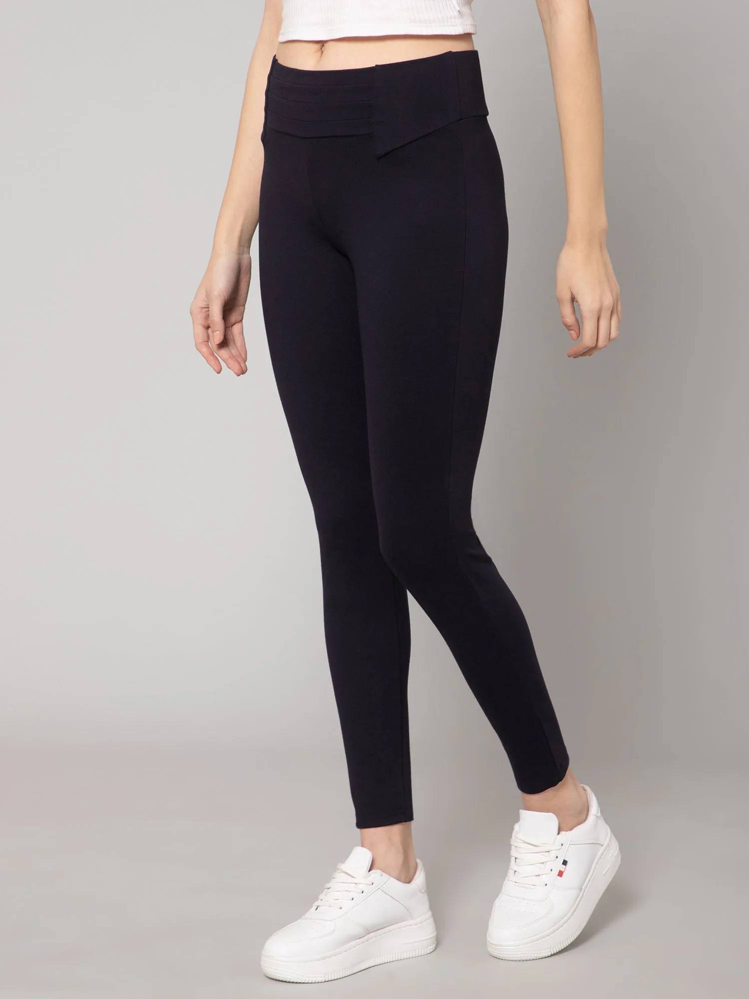 Women's Casual Broad waistband Black  High rise Jeggings