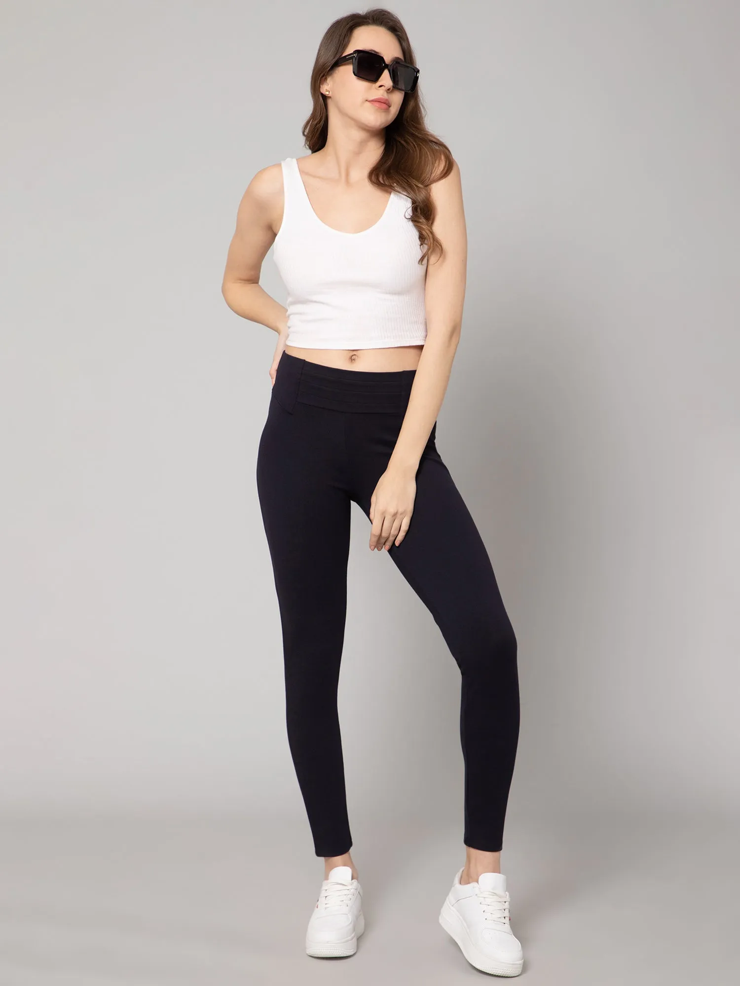 Women's Casual Broad waistband Black  High rise Jeggings