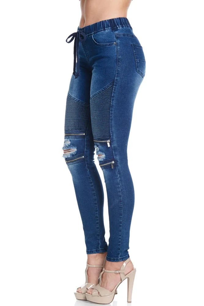 Women's Premium Moto Ripped Skinny Denim Joggers