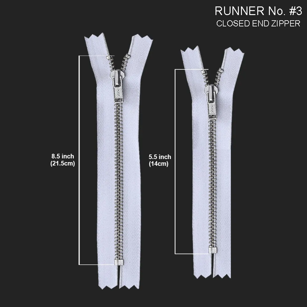 YKK #3 Black/White Tape Silver Teeth Closed-End YKK Zipper