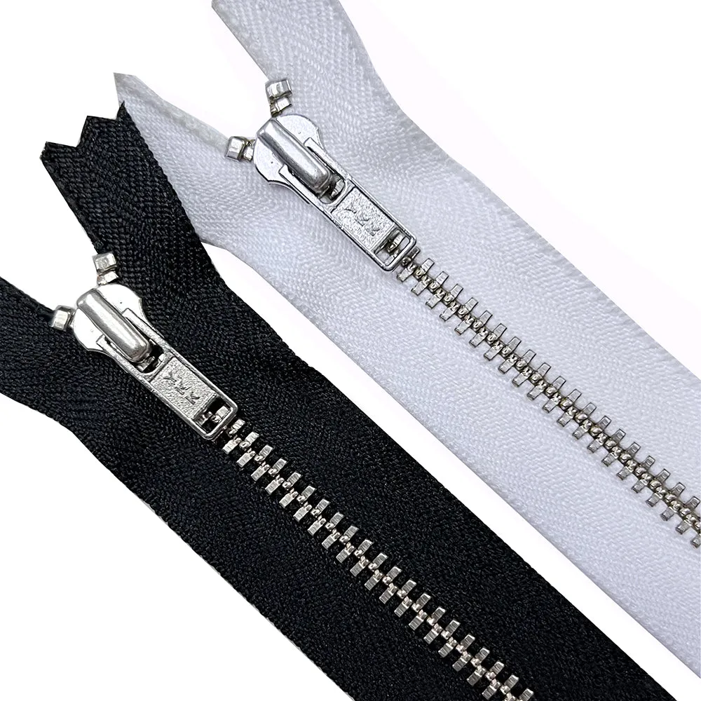 YKK #3 Black/White Tape Silver Teeth Closed-End YKK Zipper